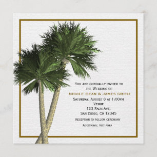 Palm Trees White & Gold Elegant Wedding Invitation Kaart