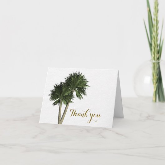 Palm Trees Wit & Goud Elegant Dank u kaart (Voorkant)