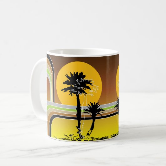 Palm Trepical Retro Beach Sunset Stripes Mod Koffiemok (Voorkant links)