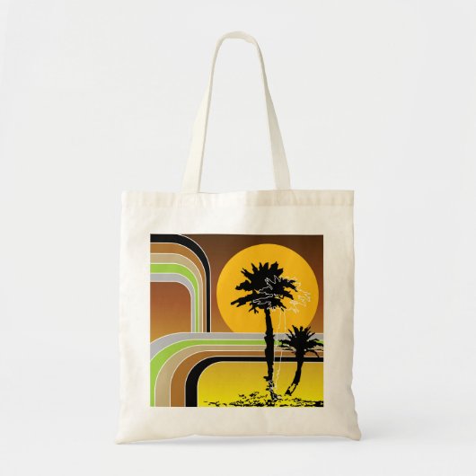 Palm Trepical Retro Beach Sunset Stripes Mod Tote Bag (Voorkant)