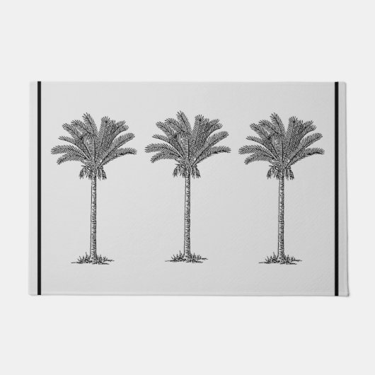 Palm Trepical Simple Elegant Beach Black Deurmat (Voorkant)