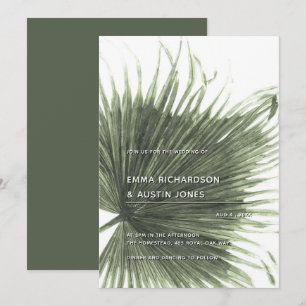 Palm Tropical Botanical Leaf Wedding Invitation Kaart