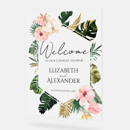 Palm Tropical Couples Douche Acryl Welkom Teken Acryl Bord (Hoek)