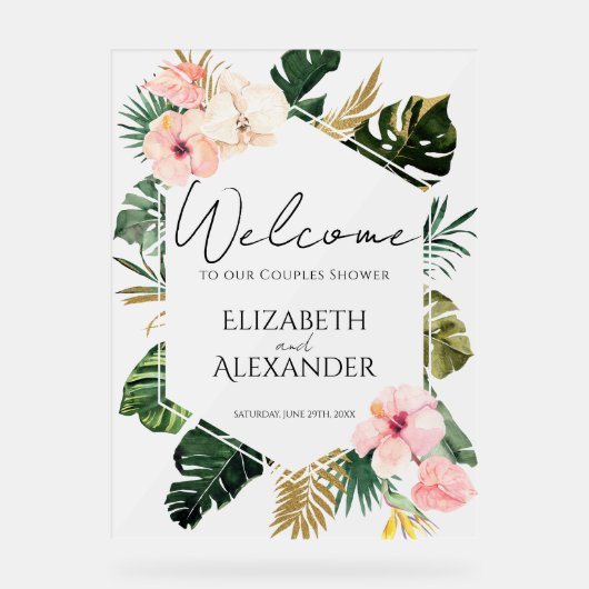 Palm Tropical Couples Douche Acrylique Affiche de (Recto)