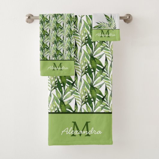 Palm Tropical Feuille Motif Côtier Serviette Se (En situation)