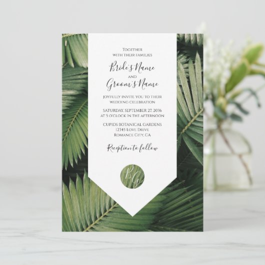 Palm Tropical Feuille Verdure Mariage Invitations (Debout devant)