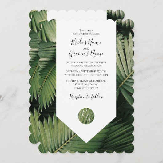 Palm Tropical Feuille Verdure Mariage Invitations (Devant / Derrière)