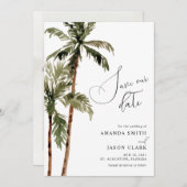 Palm Tropical Island Minimal Beach Save the Date Kaart (Voorkant / Achterkant)