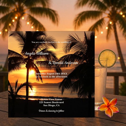 Palm Tropical Sunset Beach Mariage Invitation