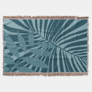 Palm & tropisch blad abstract in blauw groen grijs deken