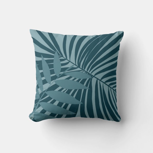 Palm & tropisch blad abstract in blauw groen grijs kussen (Voorkant)