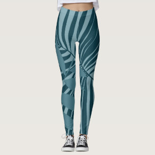 Palm & tropisch blad abstract in blauw groen grijs leggings