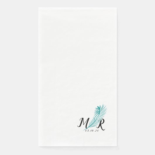 Palm Tropisch Blad Eenvoudig Trouwlogo Servet (Voorkant)
