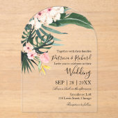 Palm verlaat tropische bestemming bruiloft acryl uitnodigingen (Voorkant)