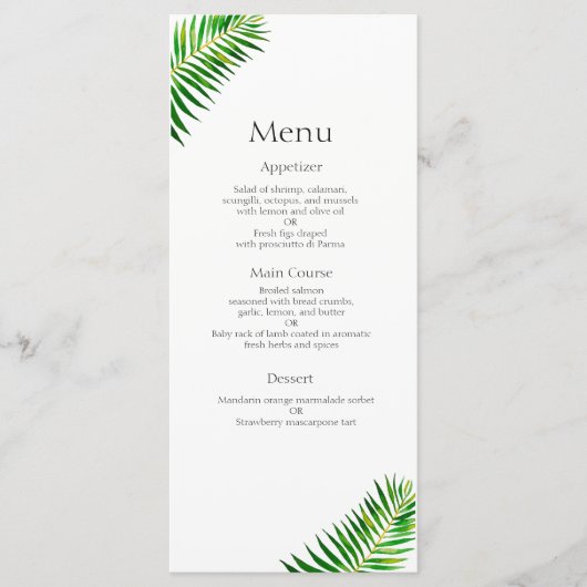 Palm vert tropicale menu feuille mariage (Devant)