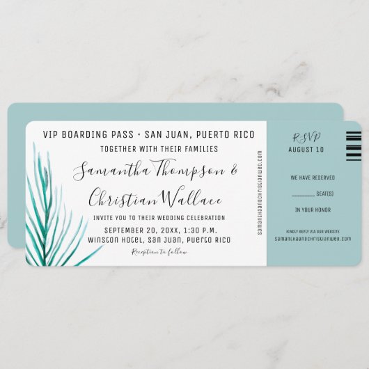 Palm Waterverf chique bestemming bruiloft Kaart (Voorkant / Achterkant)