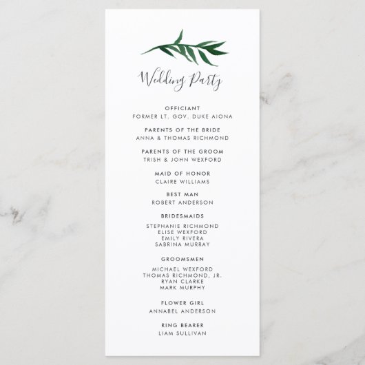 Palm Wreath Mariage programme de cérémonie (Dos)