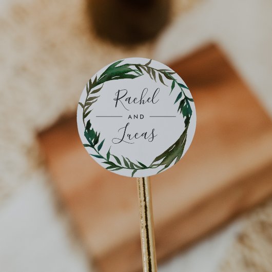 Palm Wreath Personalized Wedding Ronde Sticker