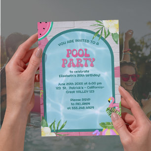 Palm Zomer Blauw Volwassen Pool Party Uitnodiging