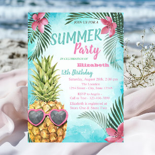 Palmblad, Bloemen, Ananas Verjaardagsfeestje Kaart