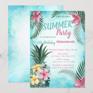 Palmblad, Bloemen Ananas Verjaardagsfeestje Kaart
