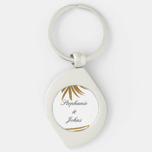 Palmblad Goud Glitter Aangepast Koppel Naam Tropis Sleutelhanger