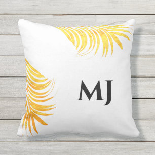 Palmblad Goud Wit Tropisch Monogram Beginletters Buitenkussen