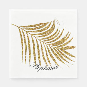 Palmblad Gouden Glitter Aangepaste Naam Cute Trend Servet