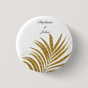 Palmblad Gouden Glitter Aangepaste Naam Trendy Tro Ronde Button 3,2 Cm