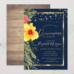 Palmblad Hibiscus, Lichten, Hout, Lijst Quinceaner Kaart