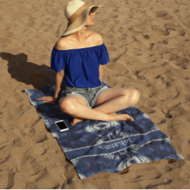 Palmblad in Delfts Blauw, aanpasbaar Strandlaken