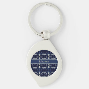 Palmblad in Delfts Blauw Gepersonaliseerde Botan Sleutelhanger
