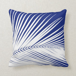 Palmblad - marineblauw en wit kussen