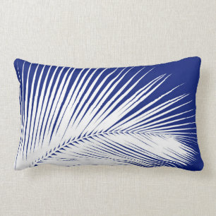 Palmblad - marineblauw en wit kussen