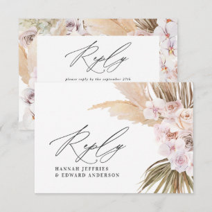 Palmblad pampas gras natuurlijke roze bruiloft RSV Informatiekaartje