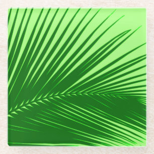 Palmblad - smaragd en kalkgroen glazen onderzetter