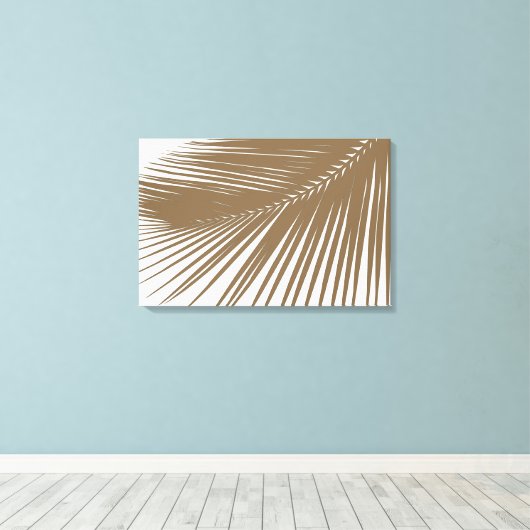 Palmblad - taupe op wit canvas afdruk (Insitu (Houten vloer))