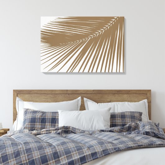 Palmblad - taupe op wit canvas afdruk (Insitu (Slaapkamer))