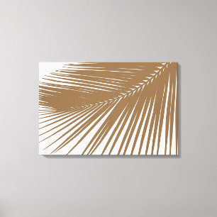 Palmblad - taupe op wit canvas afdruk