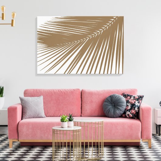 Palmblad - taupe op wit canvas afdruk (Insitu (Woonkamer))