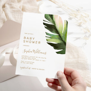 Palmblad Tropisch bloemmodern Baby shower Kaart