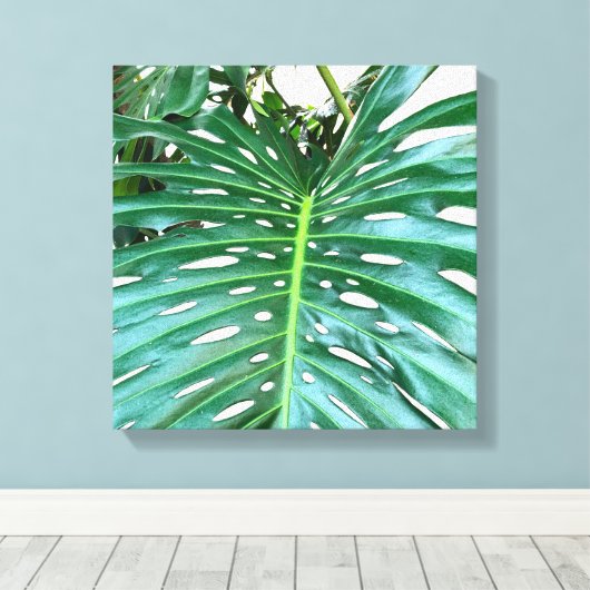 Palmblad, tropisch gebladerte, oerwoud regenwoud canvas afdruk (Insitu (Houten vloer))