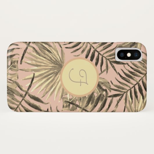 Palmblad tropisch roze perzik goud monogram Case-Mate iPhone case (Achterkant (horizontaal))