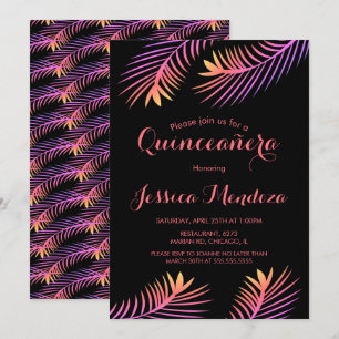 Palmblad Tropische Quinceañera Sweet 16 Uitnodigin Kaart