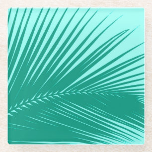 Palmblad - Turquoise en aqua Glazen Onderzetter