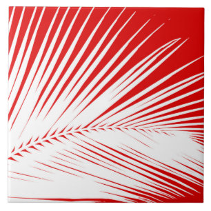 Palmblad - wit en donker koraalrood tegeltje