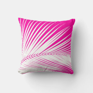 Palmblad - wit op fuchsia roze kussen