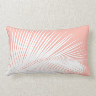 Palmblad - wit op koraalroze kussen
