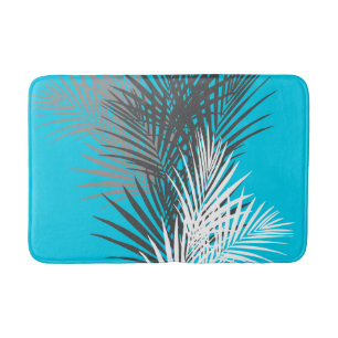 Palmbladeren, abstract, modern, blauwgroen, grijs, badmat