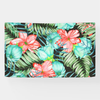 Palmbladeren en -bloemen spandoek